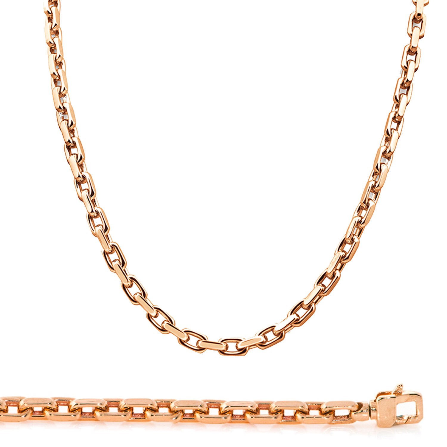 14K Rose Gold 6mm Handcrafted Rolo Chain Necklace 40 Inches